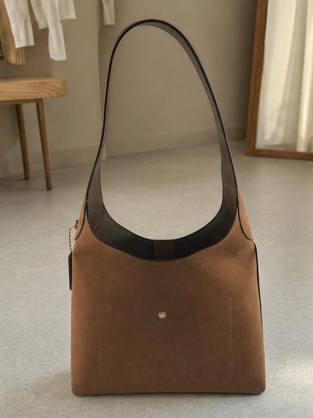 Coach Suede Shoulder Hobo in Brown with Dark Trim - Picture 3 of 5